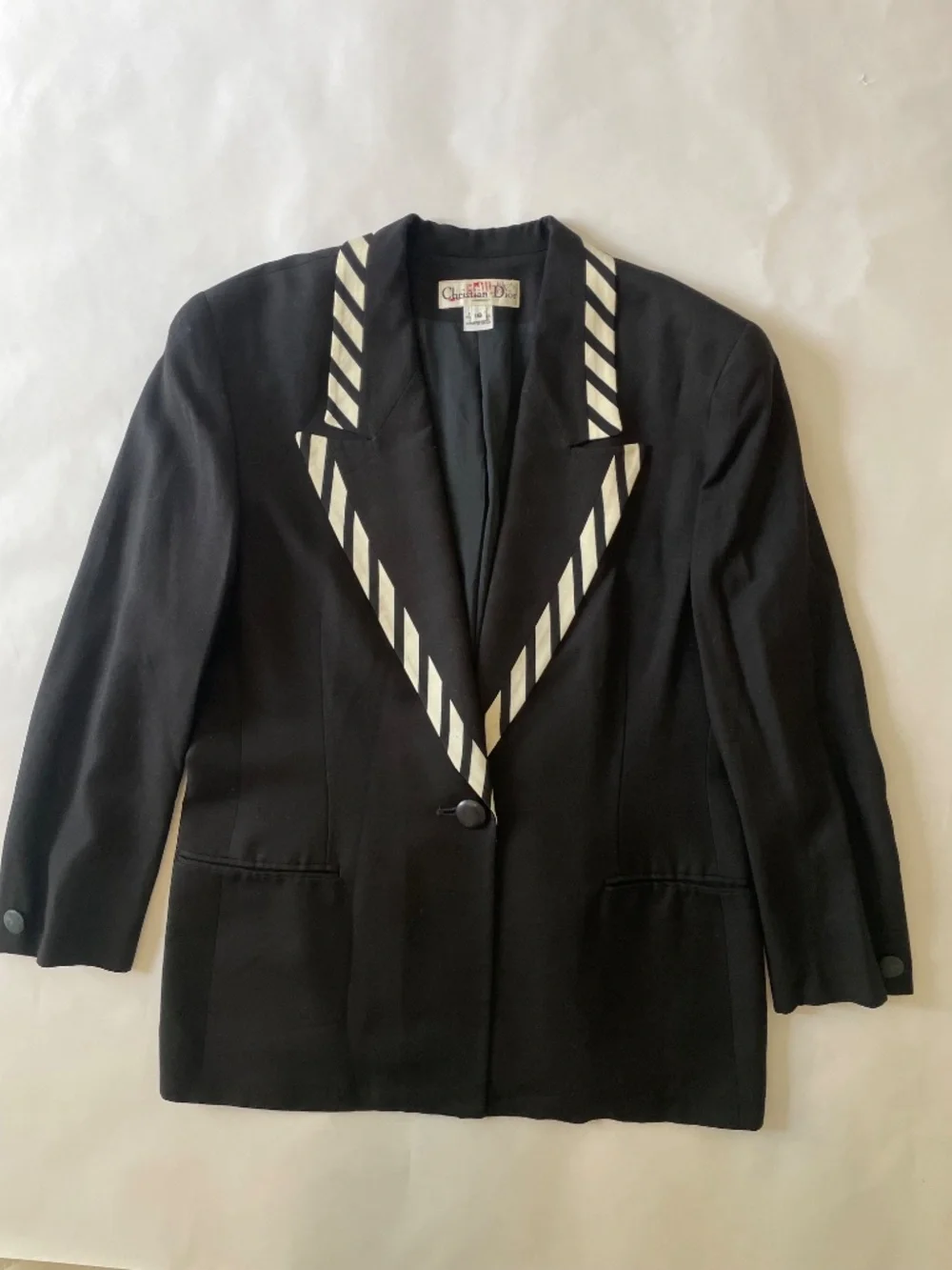 Vintage Christian Dior Blazer Skirt Suit Set Size 16 Black Zebra Stripe, 80s 90s